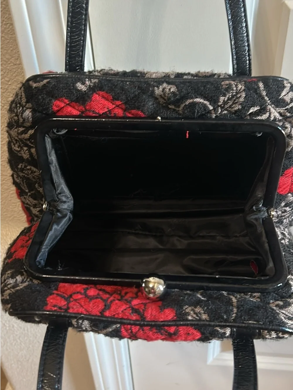 Vera Bradley Quilted Black Tote with Red Floral Accents